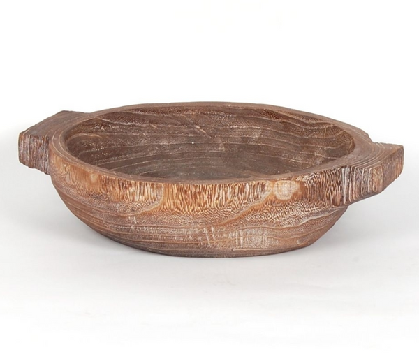 Round Wood Bowl with Handles