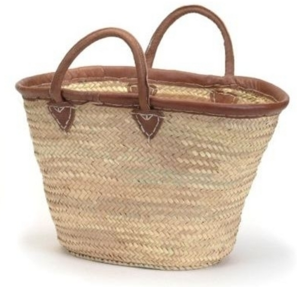 Straw Market Bag with Leather Handles